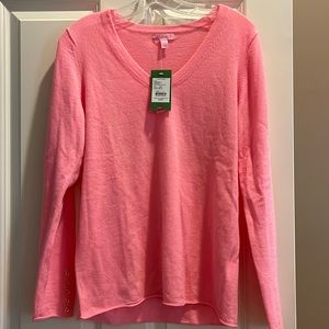 Lilly Pulitzer Diana cashmere pullover sweater. Size L. Cheeky Melon coral